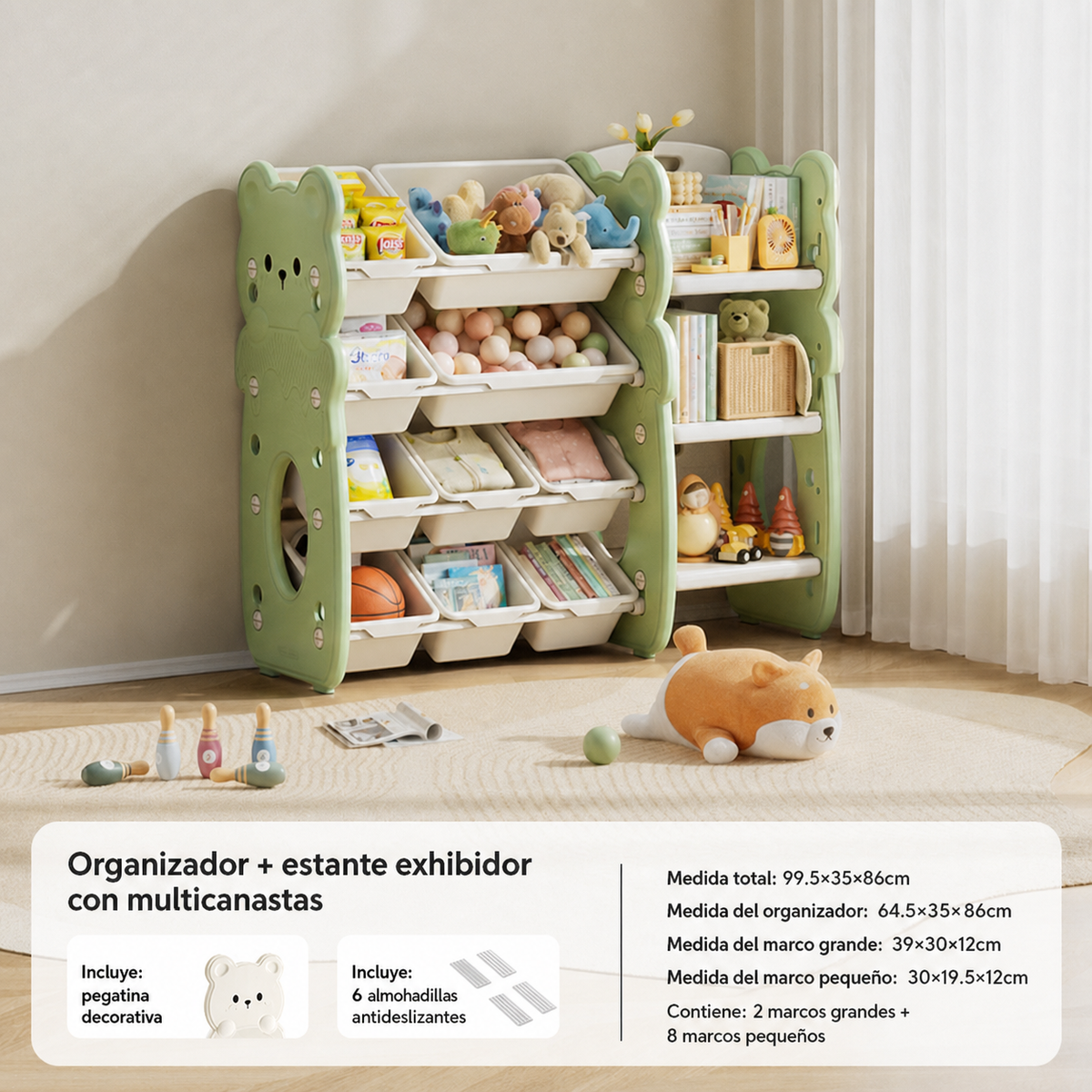 Organizador de juguetes infantil tipo osito multicanasta