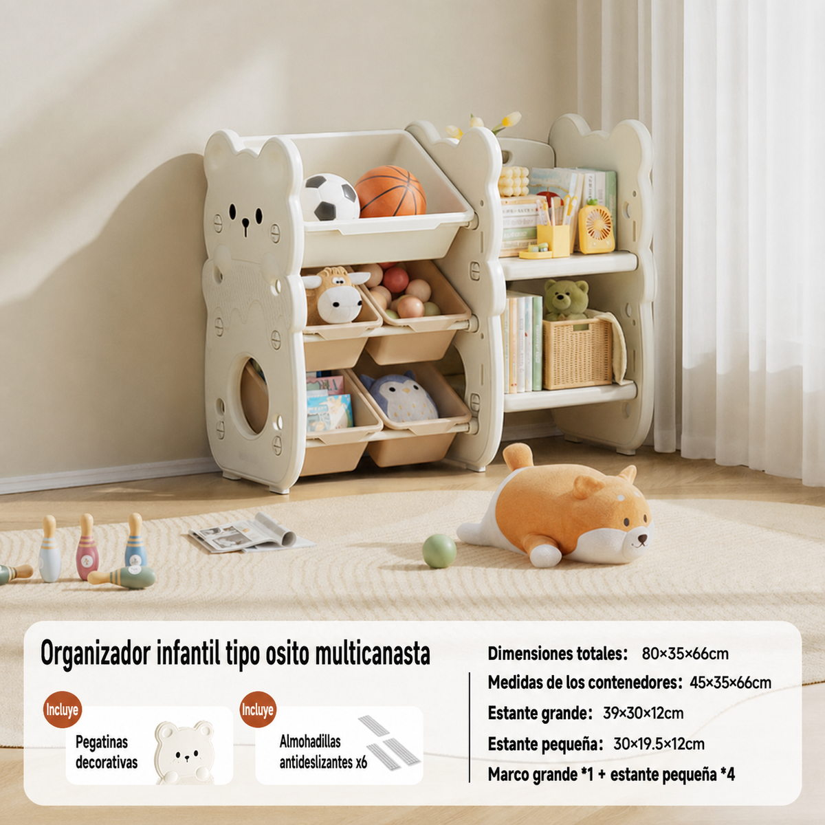 Organizador de juguetes infantil tipo osito multicanasta