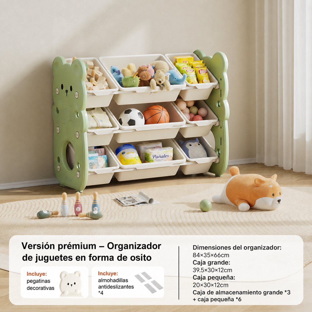 Organizador de juguetes infantil tipo osito multicanasta