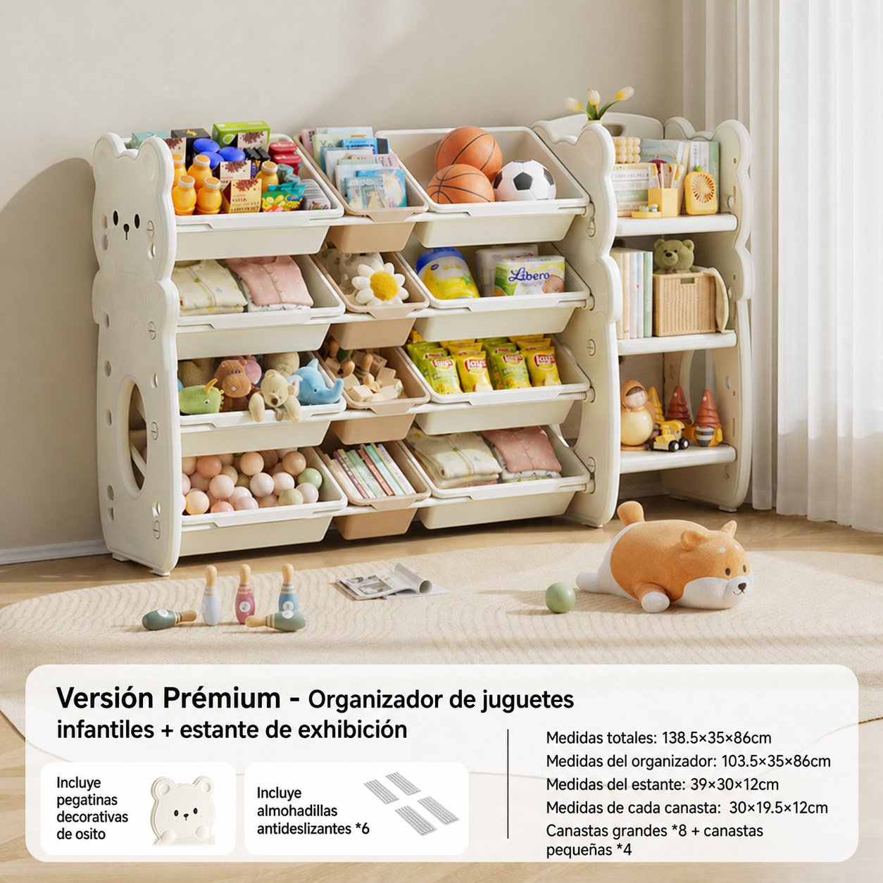 Organizador de juguetes infantil tipo osito multicanasta