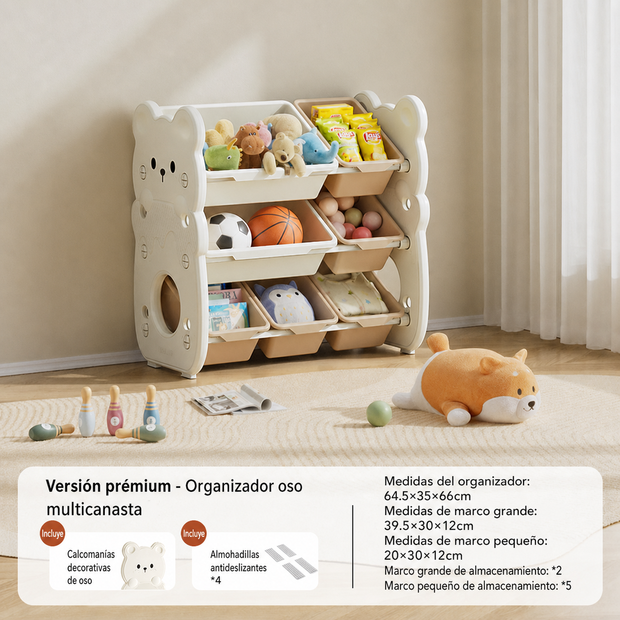 Organizador de juguetes infantil tipo osito multicanasta