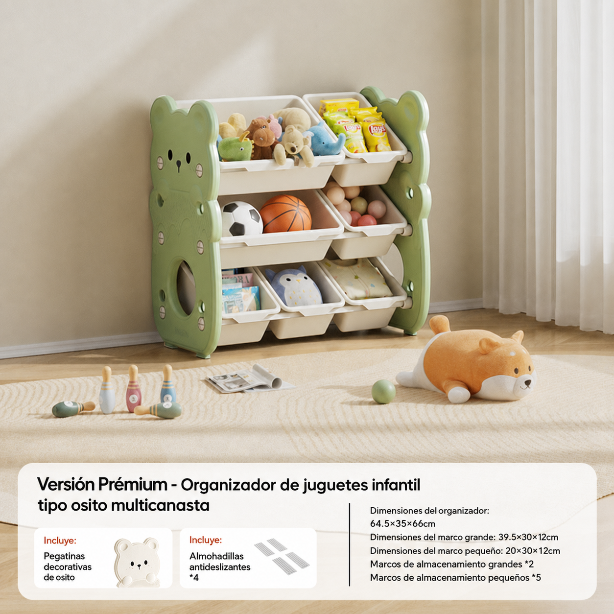 Organizador de juguetes infantil tipo osito multicanasta