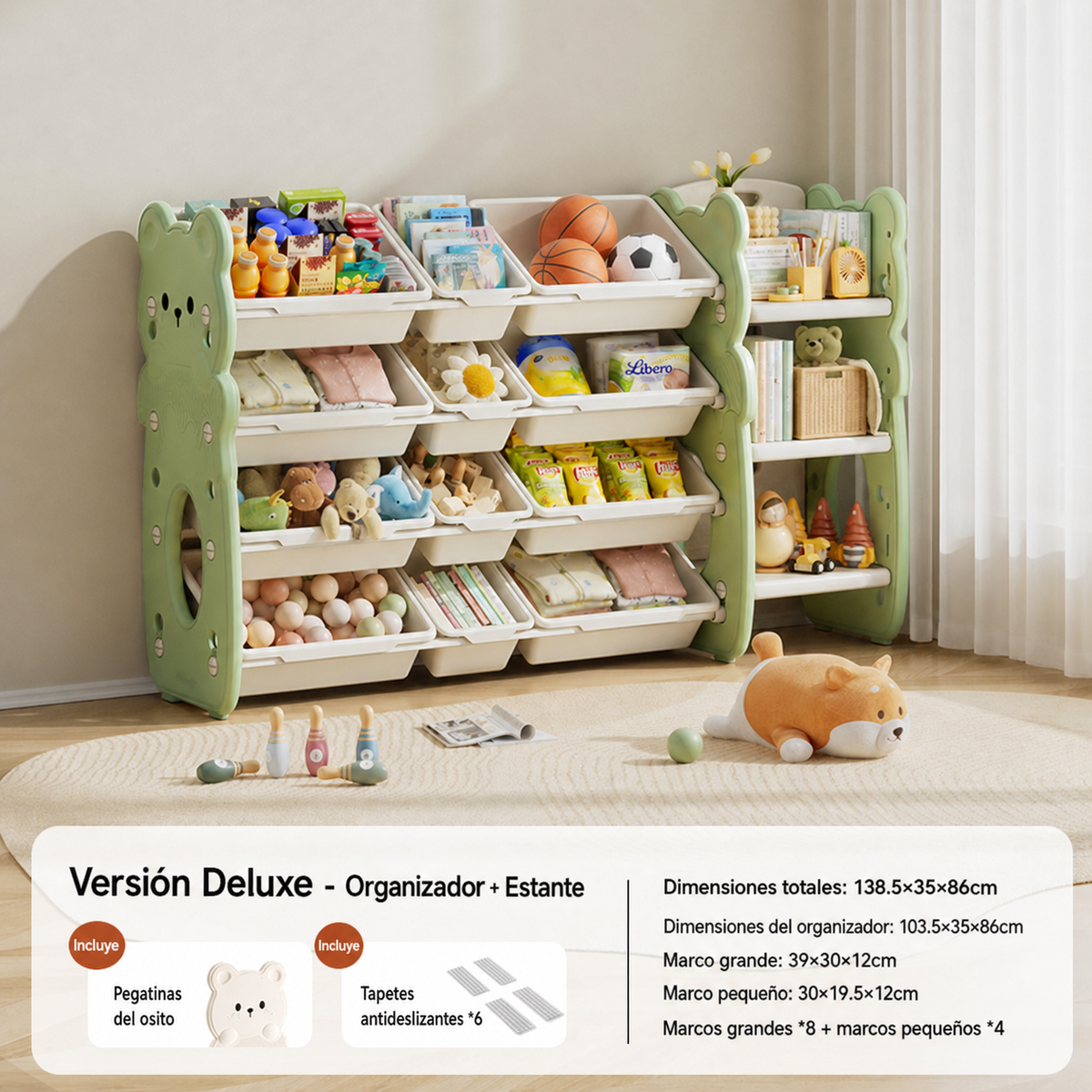 Organizador de juguetes infantil tipo osito multicanasta
