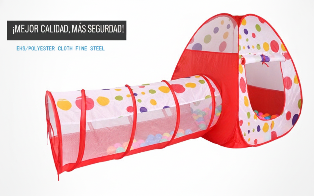 Casita de juegos infantil 3 en 1 con túnel y alberca - 11