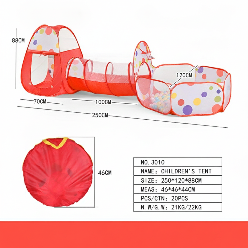 Casita de juegos infantil 3 en 1 con túnel y alberca - 6