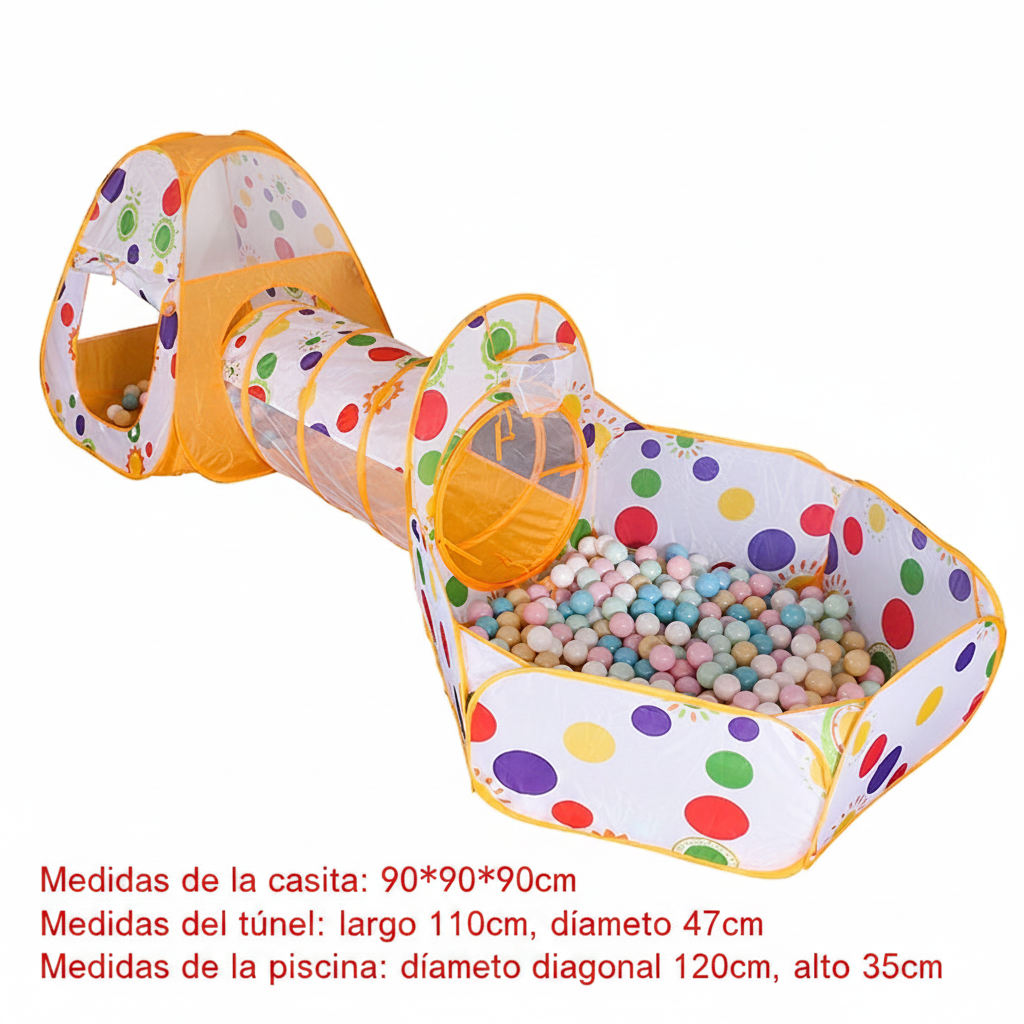 Casita de juegos infantil 3 en 1 con túnel y alberca