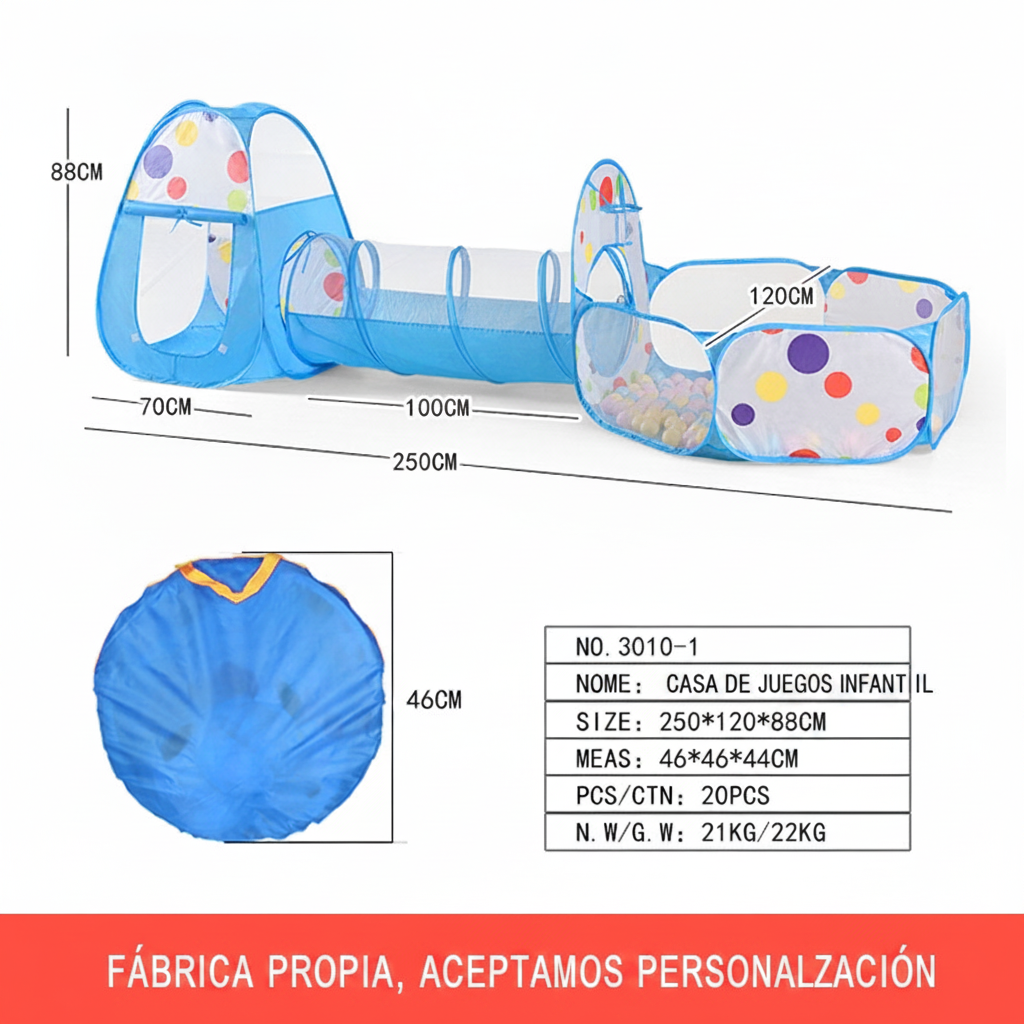 Casita de juegos infantil 3 en 1 con túnel y alberca