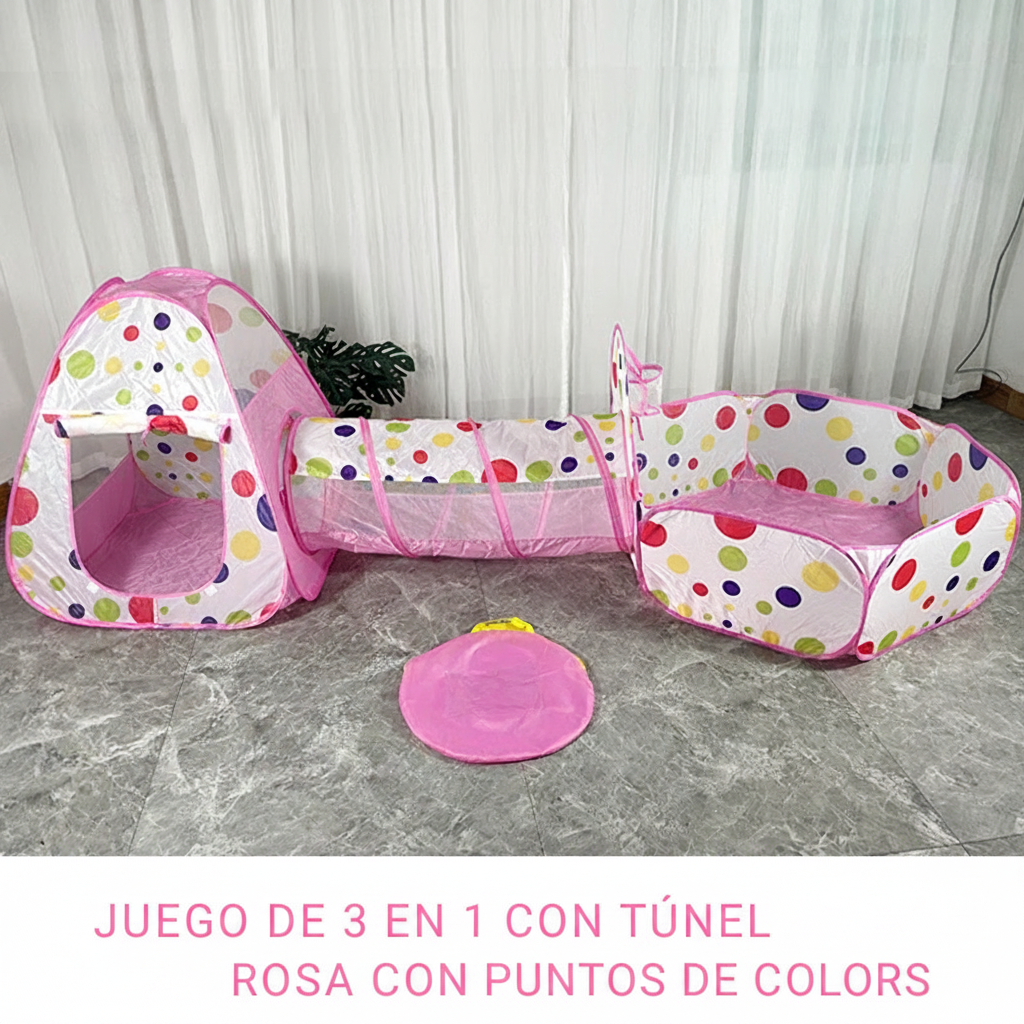 Casita de juegos infantil 3 en 1 con túnel y alberca