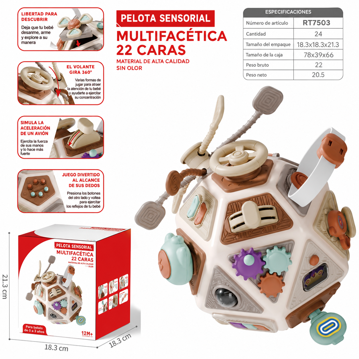 Pelota Sensorial Multifacética 22 Caras Bebé 0-3 años - 8