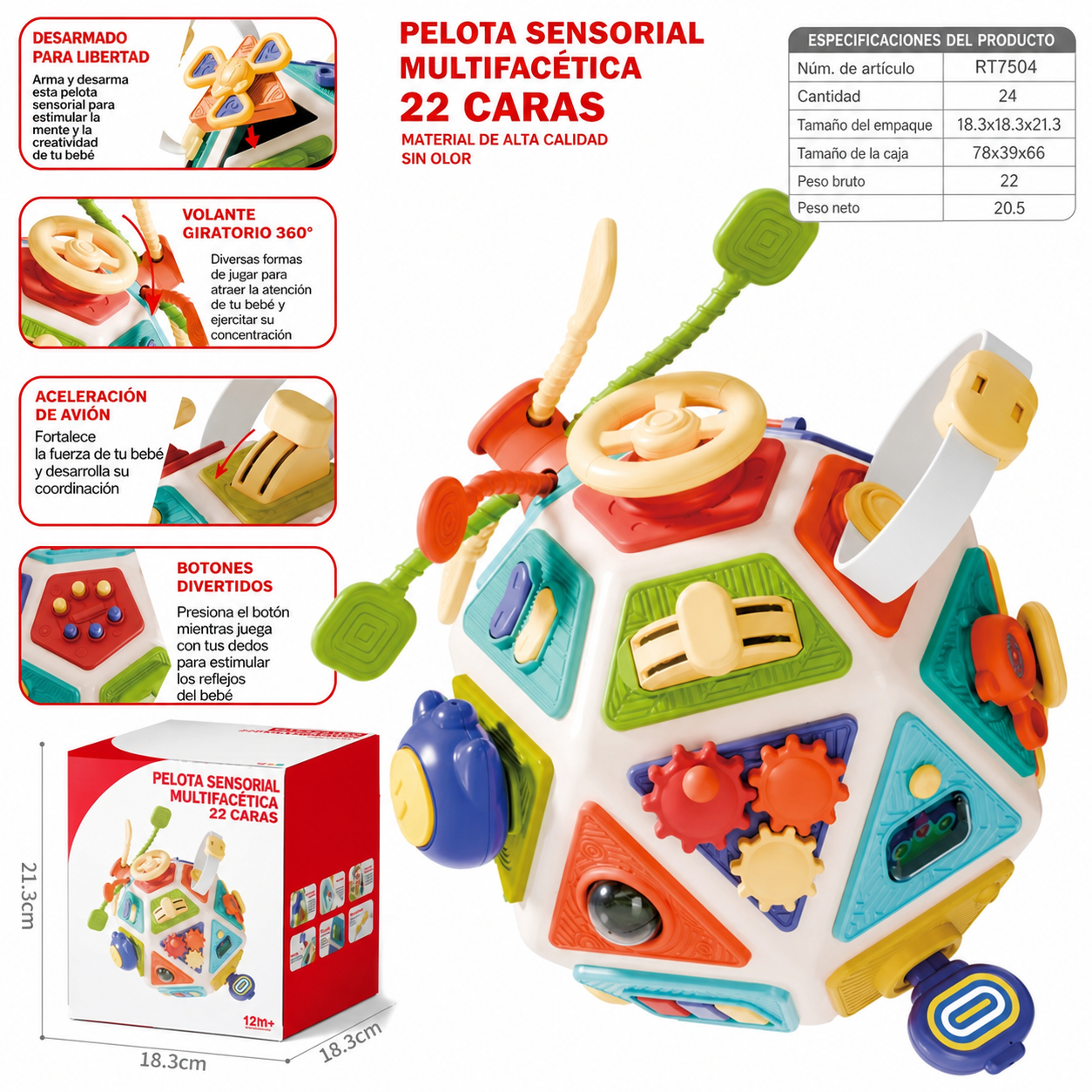 Pelota Sensorial Multifacética 22 Caras Bebé 0-3 años - 9