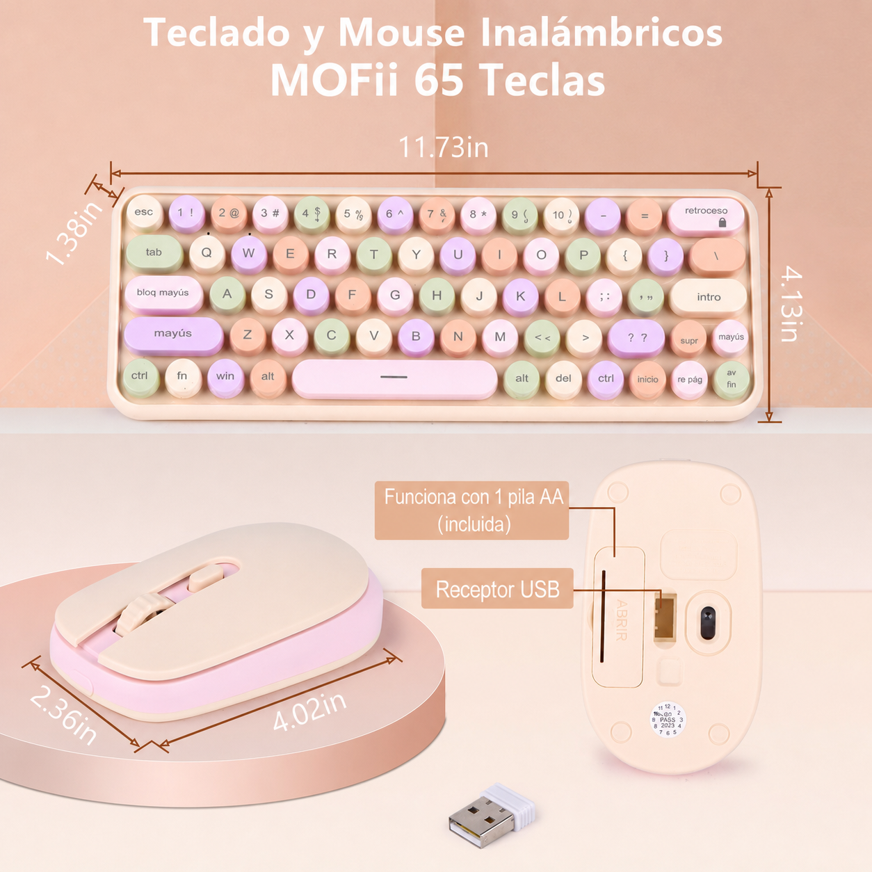 Teclado y Mouse Inalámbricos MOFii 65 Teclas - 13