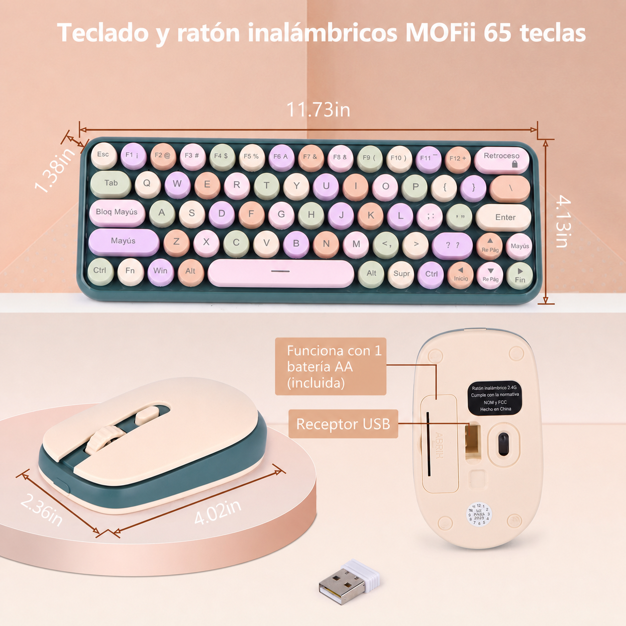 Teclado y Mouse Inalámbricos MOFii 65 Teclas - 15