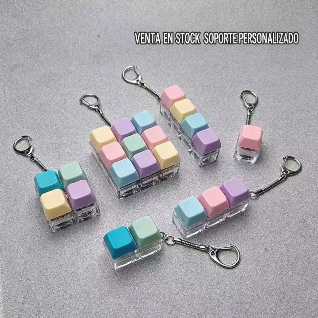 Llavero antiestrés de tecla de teclado macarón