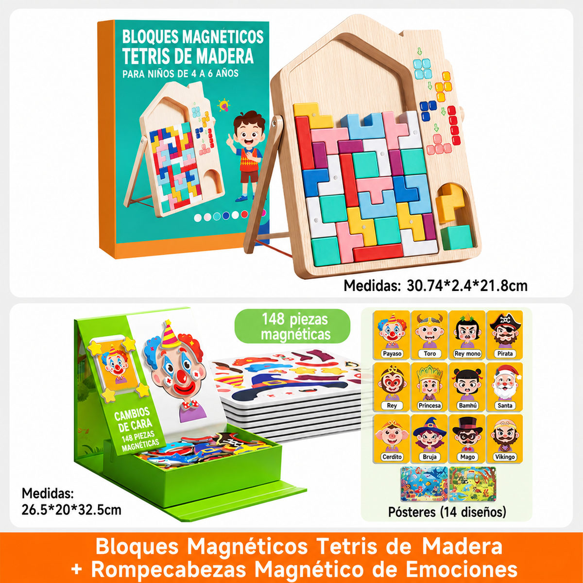 Bloques Magnéticos Tetris de Madera para Niños 4-6 Años - 7