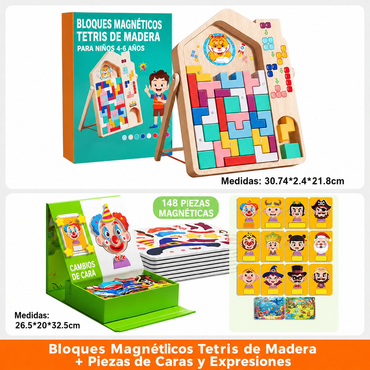 Bloques Magnéticos Tetris de Madera para Niños 4-6 Años