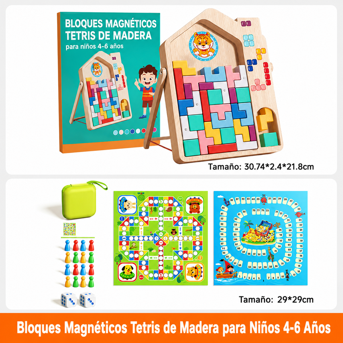 Bloques Magnéticos Tetris de Madera para Niños 4-6 Años