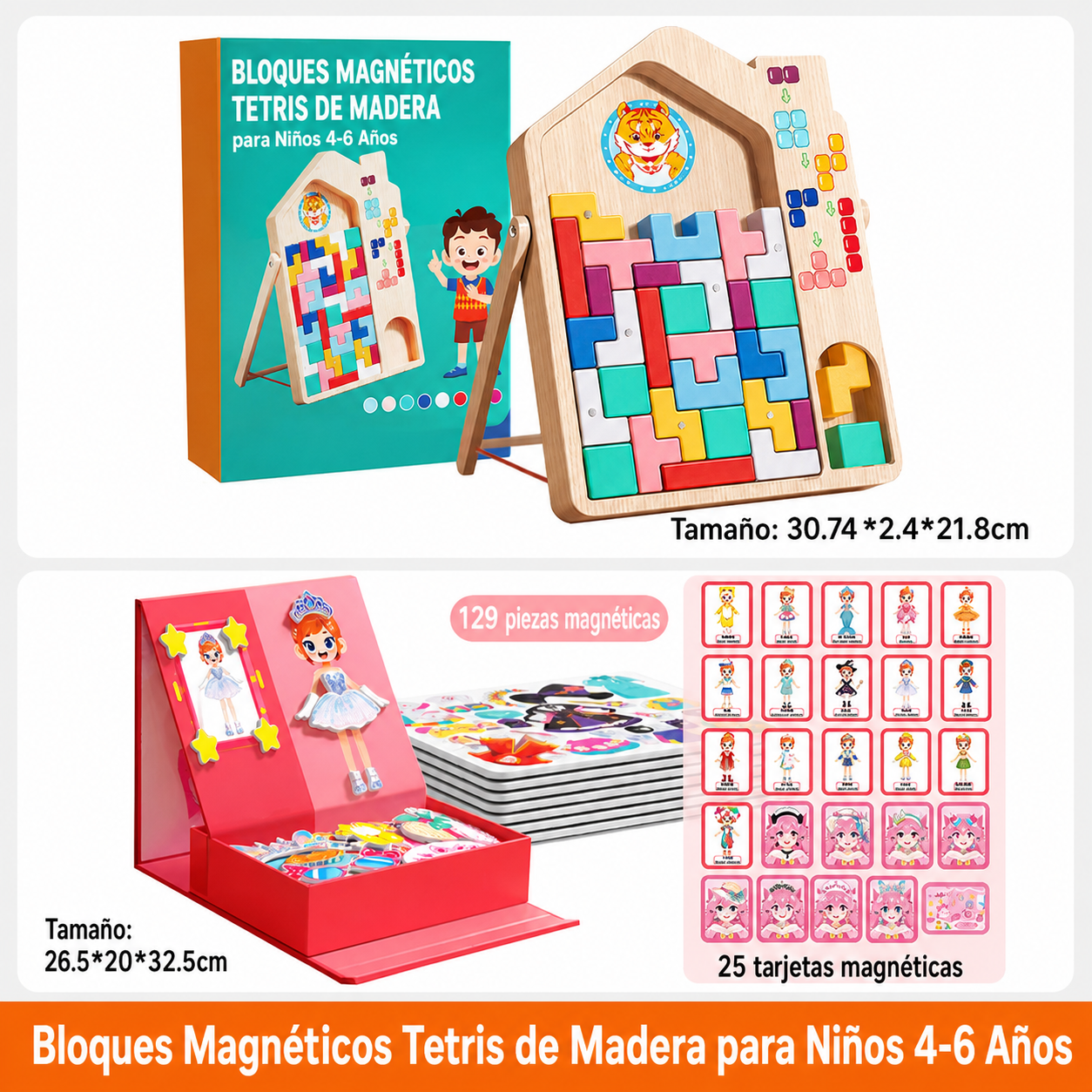 Bloques Magnéticos Tetris de Madera para Niños 4-6 Años
