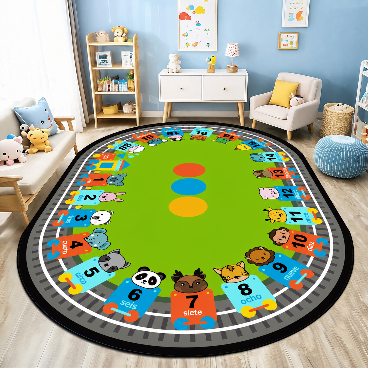 Tapete Infantil Oval para Sala y Cuarto de Juegos