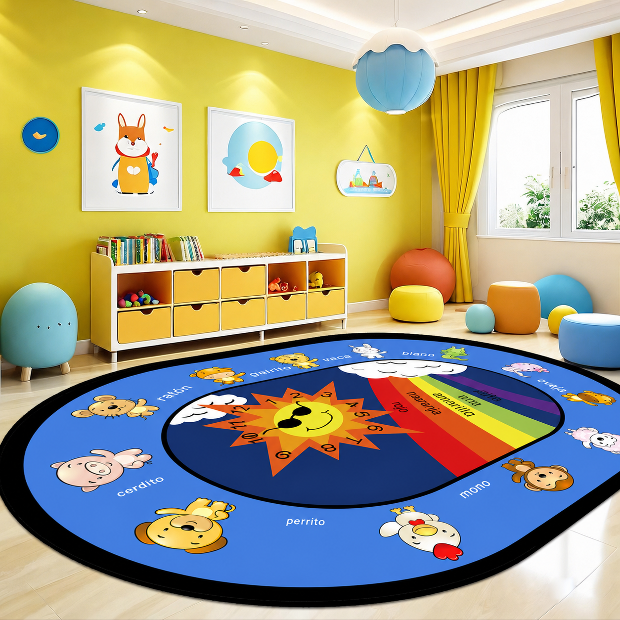 Tapete Infantil Oval para Sala y Cuarto de Juegos