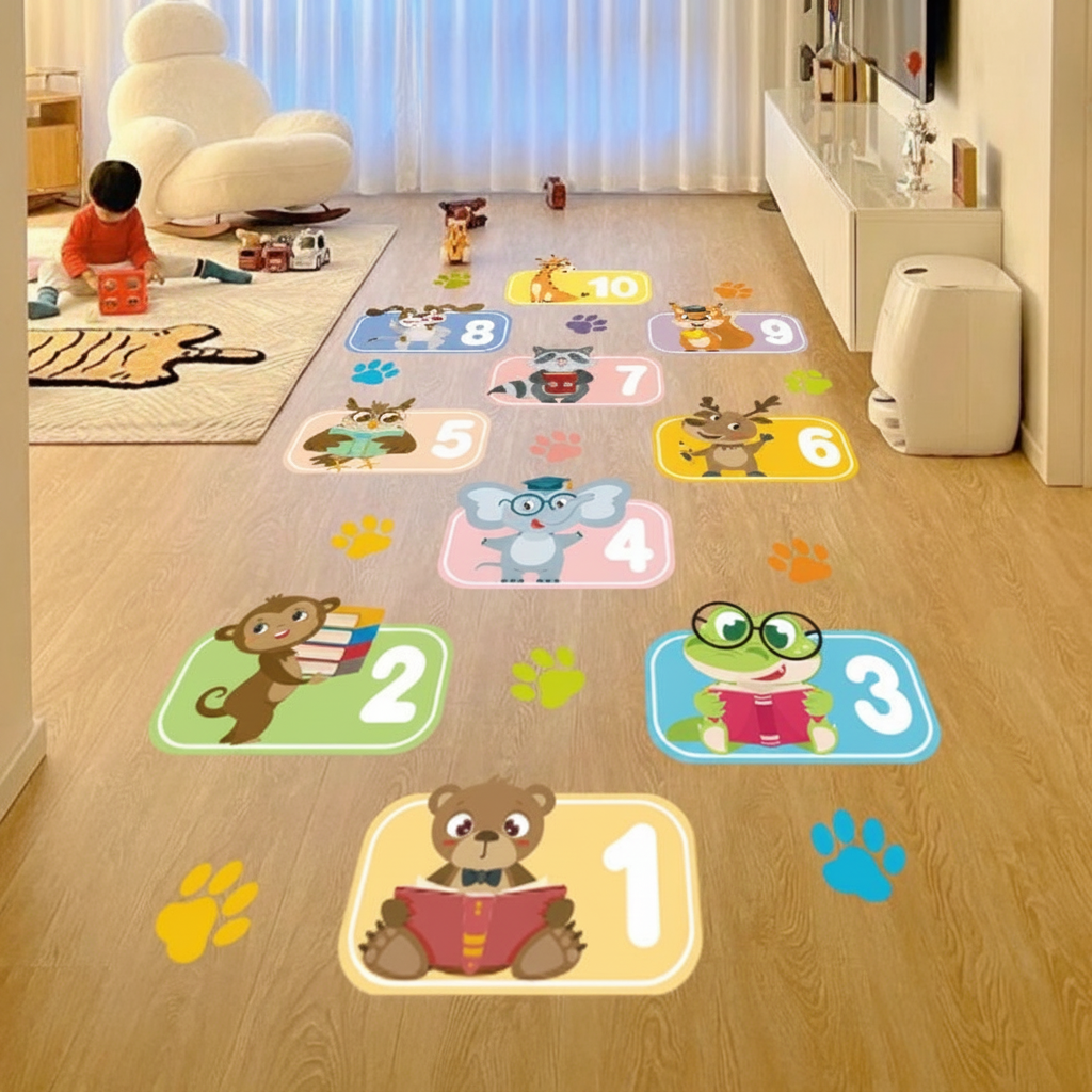 Tapete de piso infantil animales y números autoadherible - 1