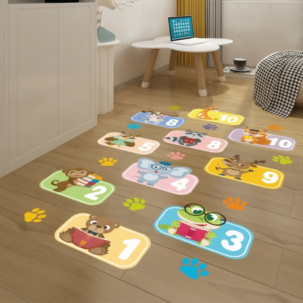 Tapete de piso infantil animales y números autoadherible - 8