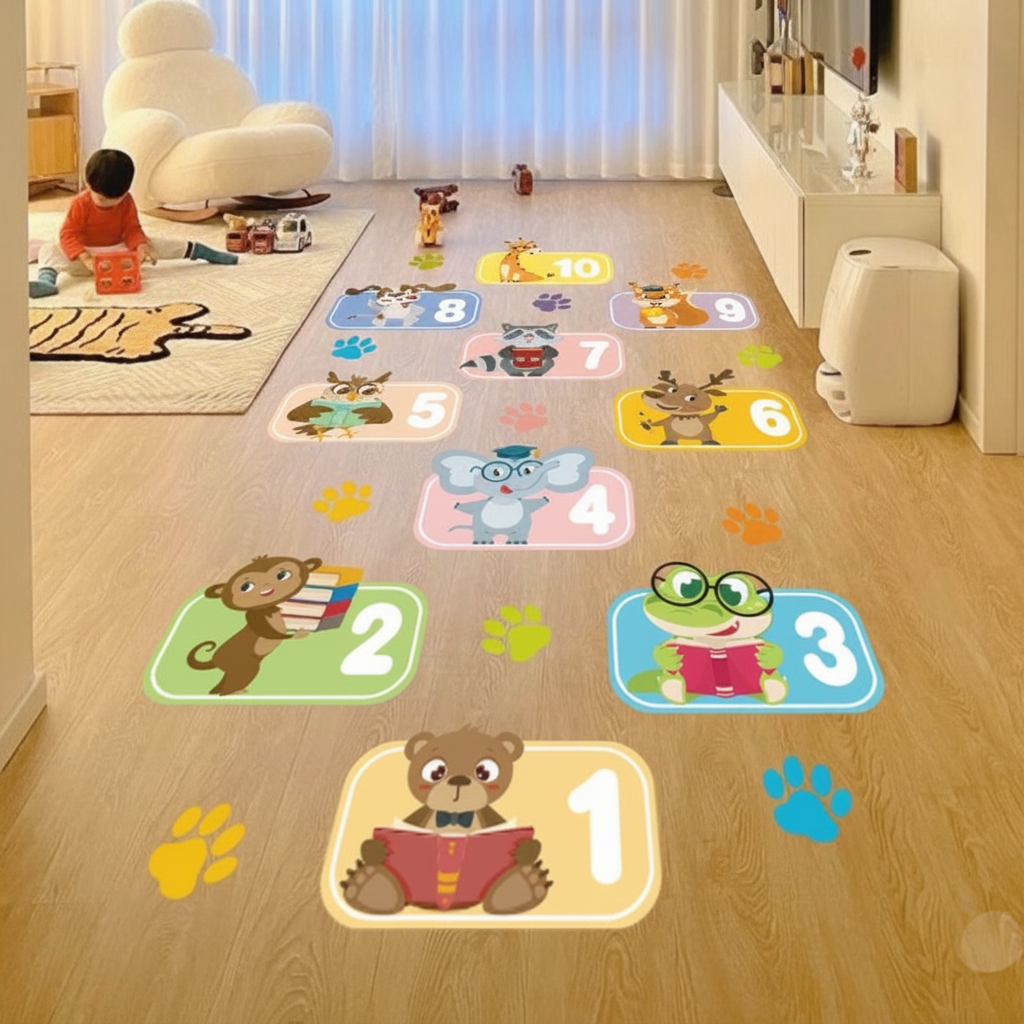 Tapete de piso infantil animales y números autoadherible - 9