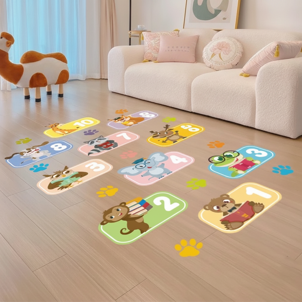 Tapete de piso infantil animales y números autoadherible - 10