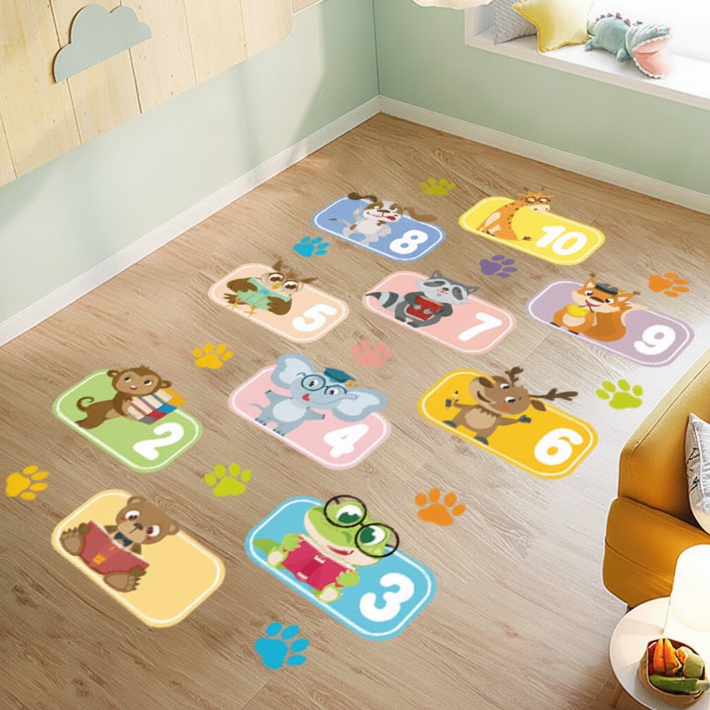 Tapete de piso infantil animales y números autoadherible - 11