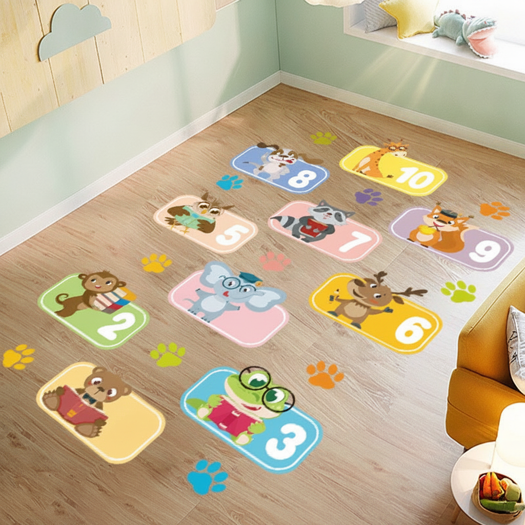 Tapete de piso infantil animales y números autoadherible - 3