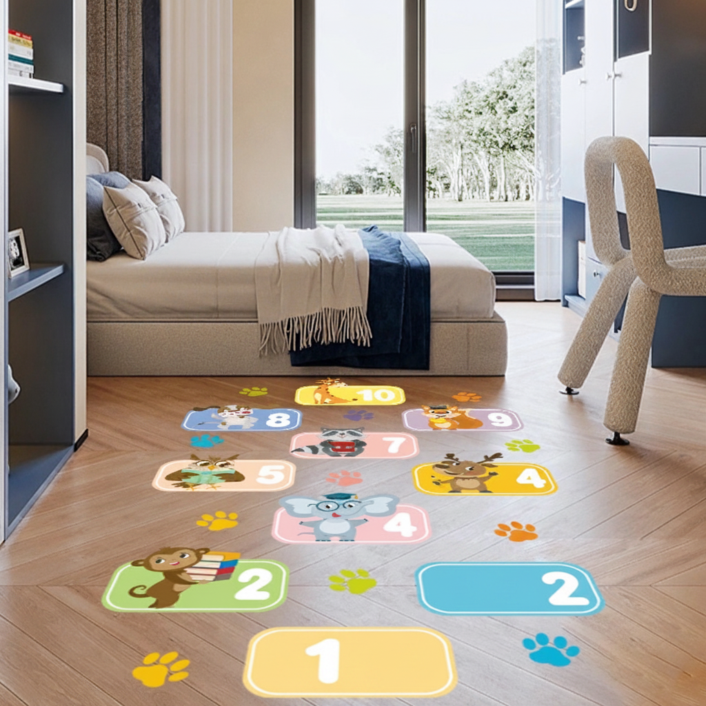 Tapete de piso infantil animales y números autoadherible - 4