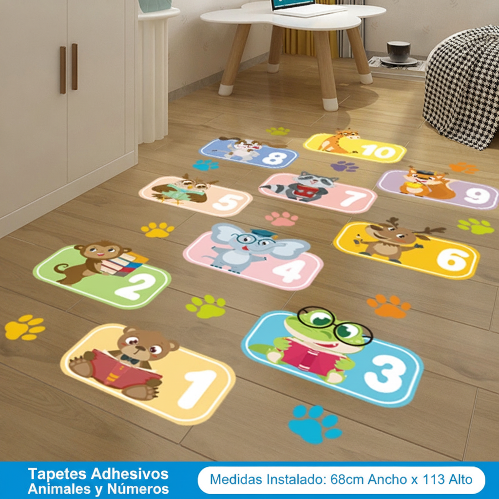 Tapete de piso infantil animales y números autoadherible - 6