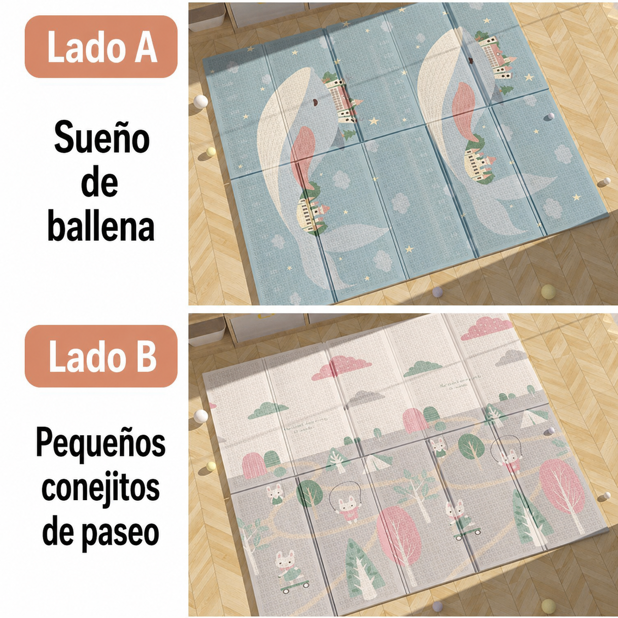 Tapete de gateo doble cara para bebé plegable