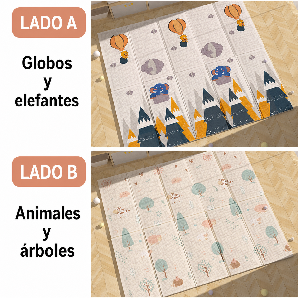 Tapete de gateo doble cara para bebé plegable