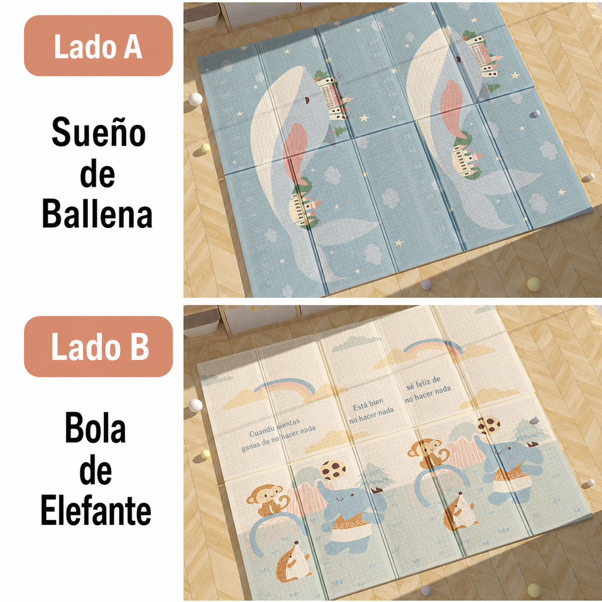 Tapete de gateo doble cara para bebé plegable