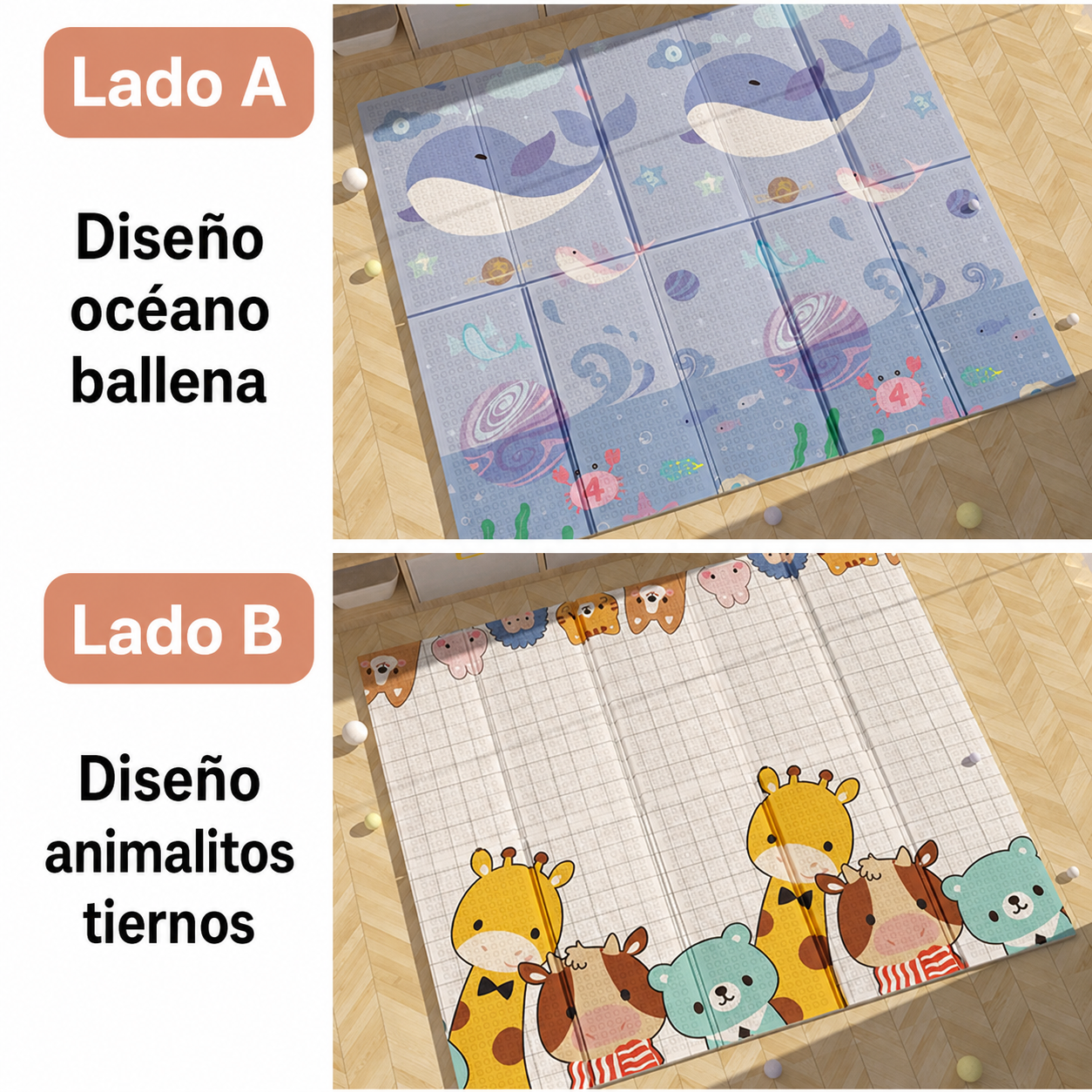 Tapete de gateo doble cara para bebé plegable