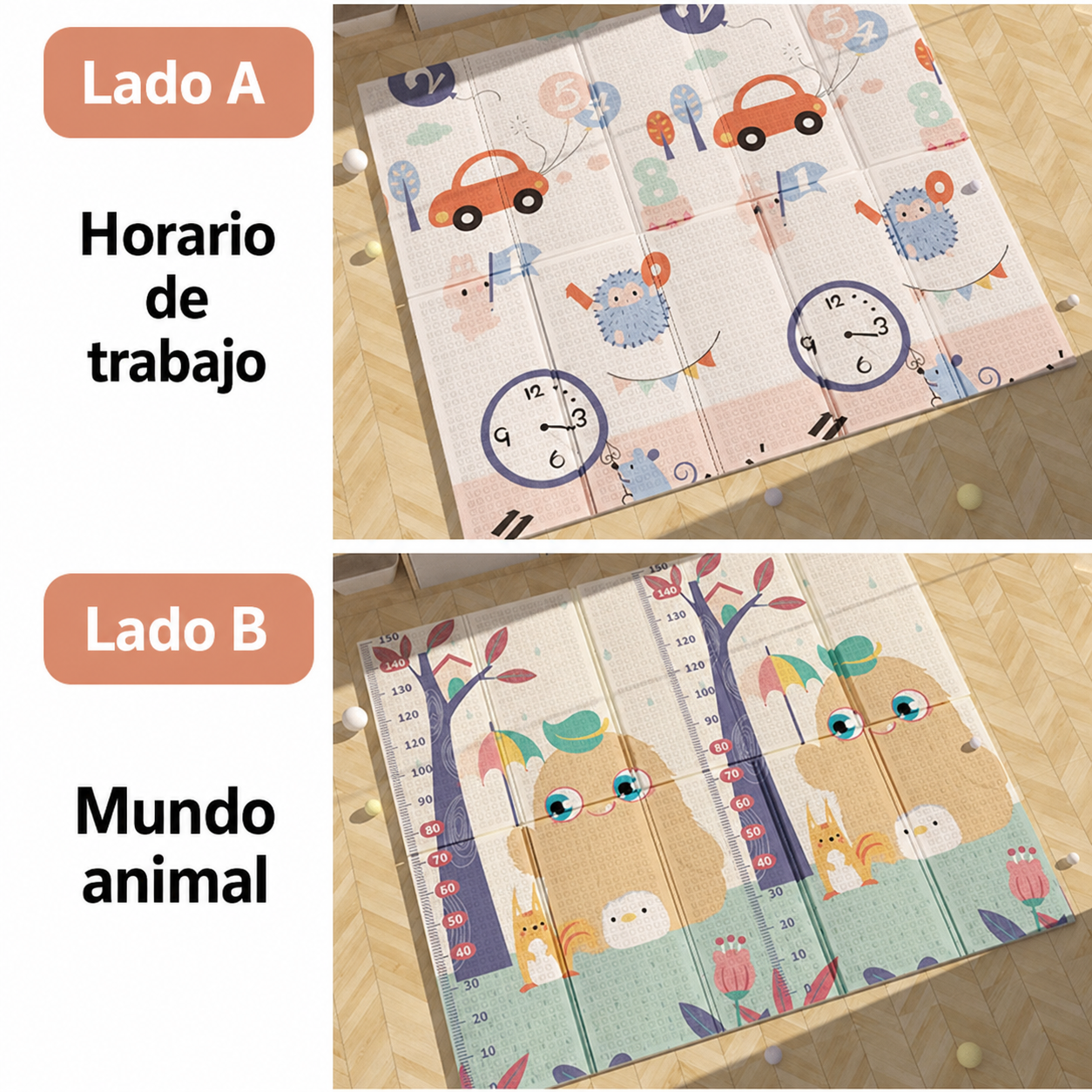 Tapete de gateo doble cara para bebé plegable