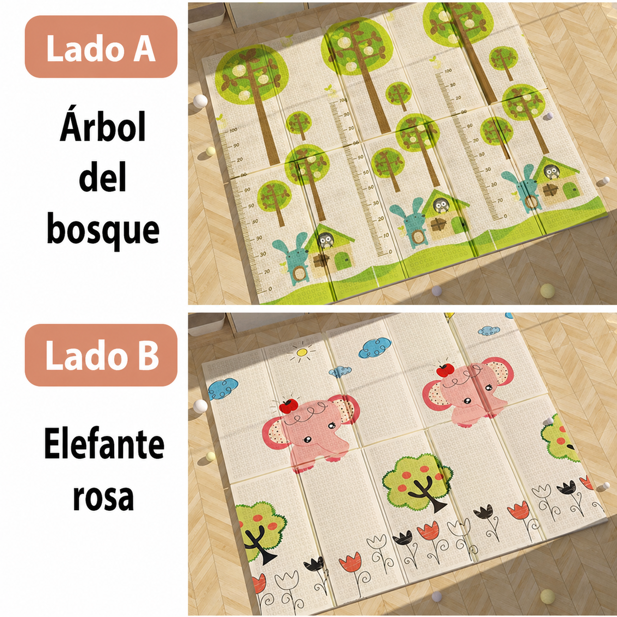 Tapete de gateo doble cara para bebé plegable