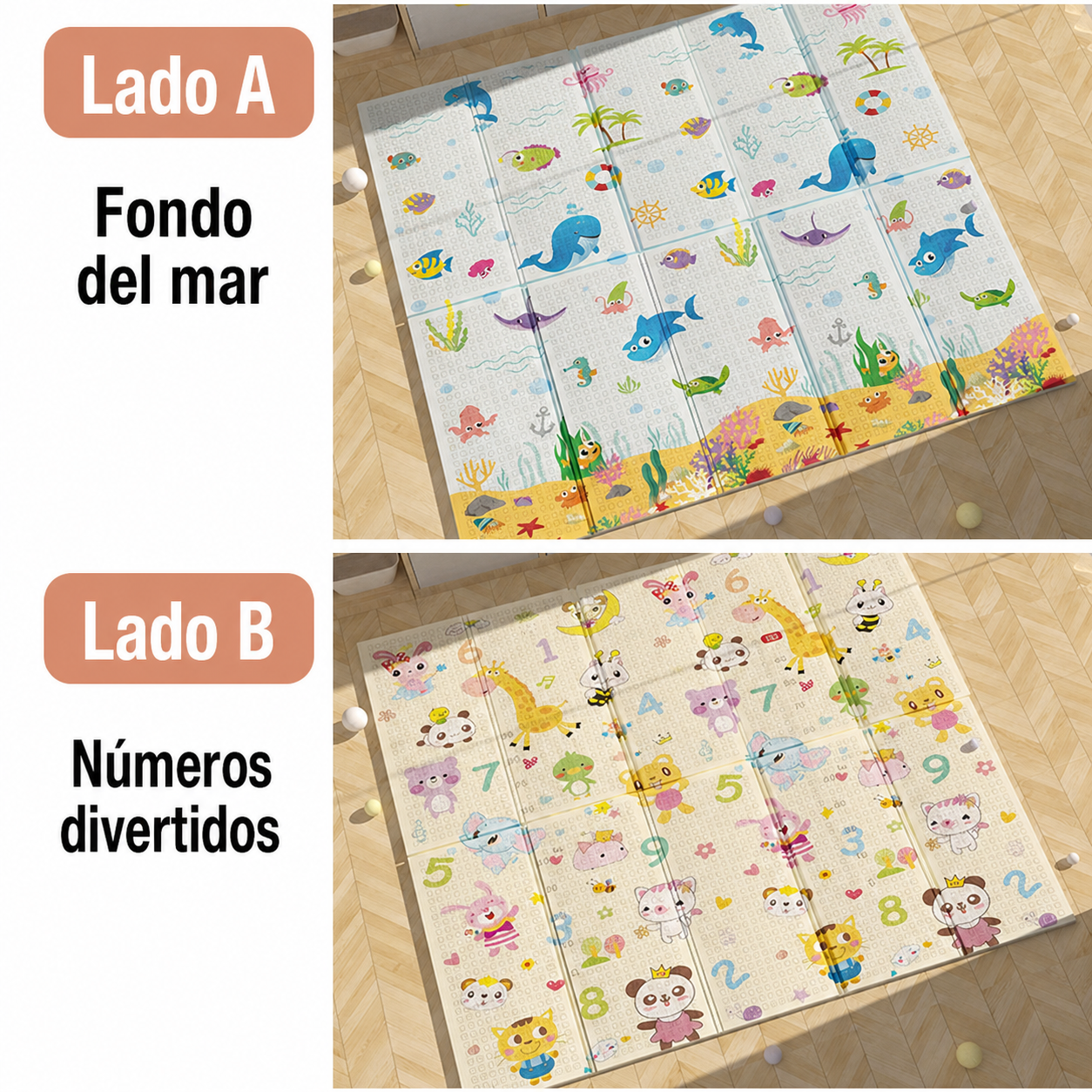 Tapete de gateo doble cara para bebé plegable