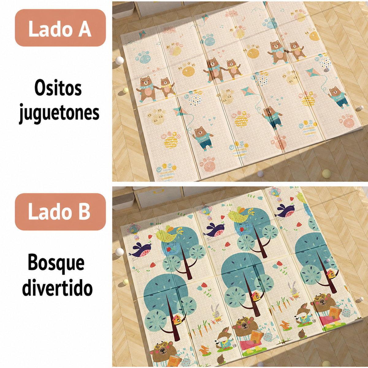 Tapete de gateo doble cara para bebé plegable