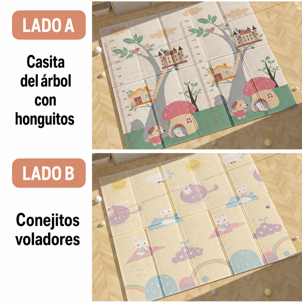 Tapete de gateo doble cara para bebé plegable