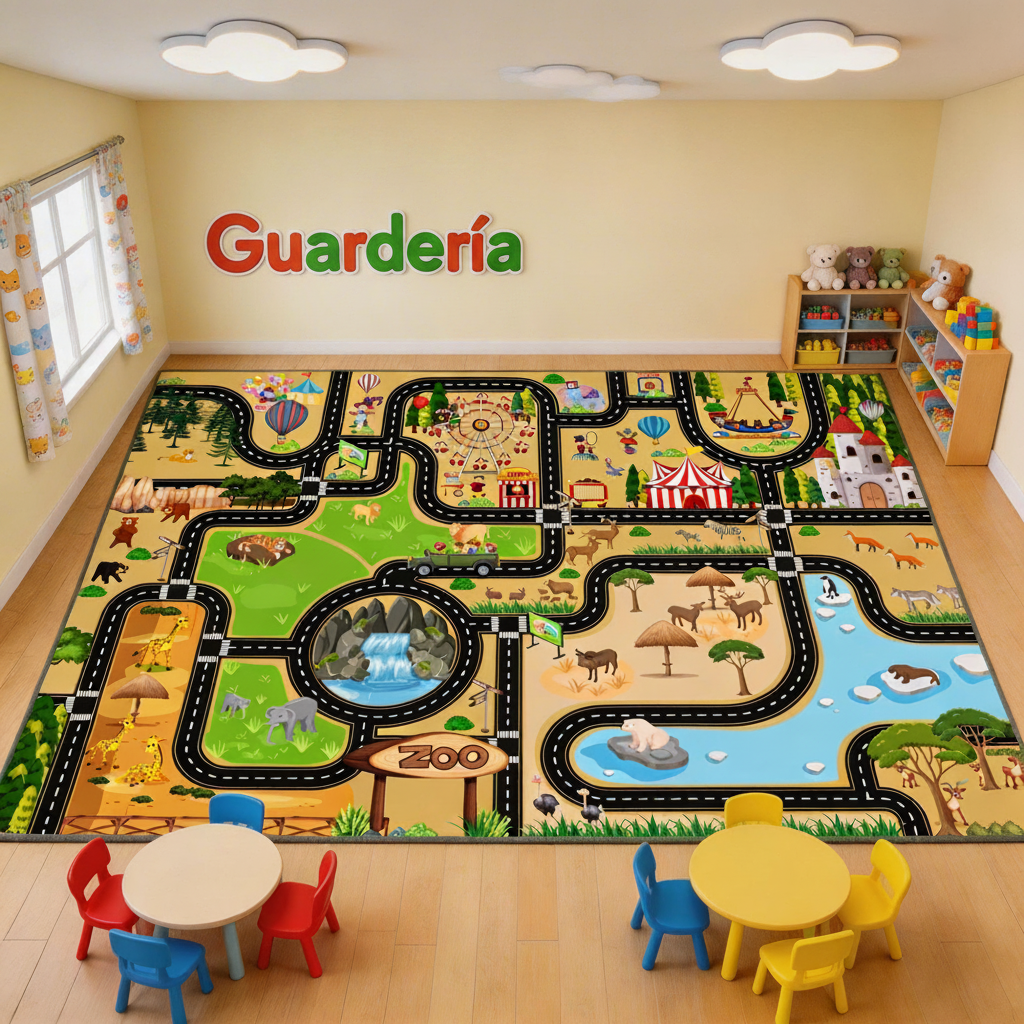 Tapete Infantil de Juego con Pista de Carreras y Ciudad - 1