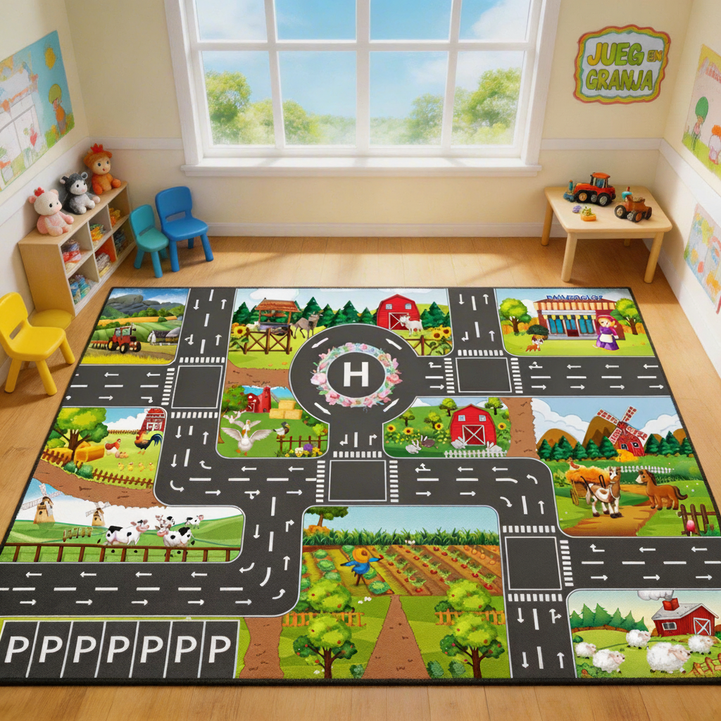 Tapete Infantil de Juego con Pista de Carreras y Ciudad - 2