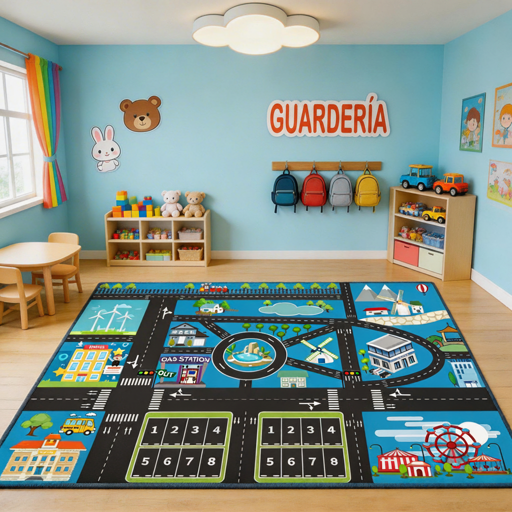 Tapete Infantil de Juego con Pista de Carreras y Ciudad - 4