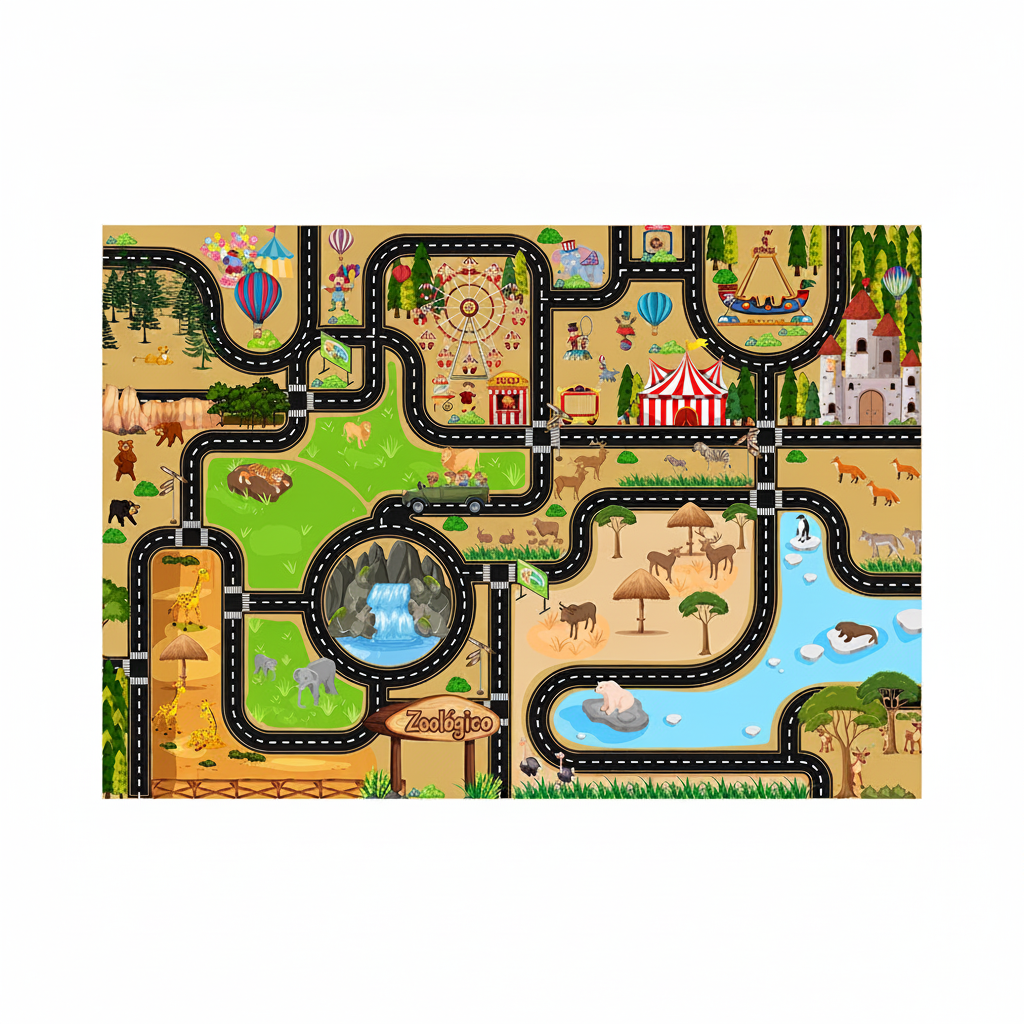 Tapete Infantil de Juego con Pista de Carreras y Ciudad - 5