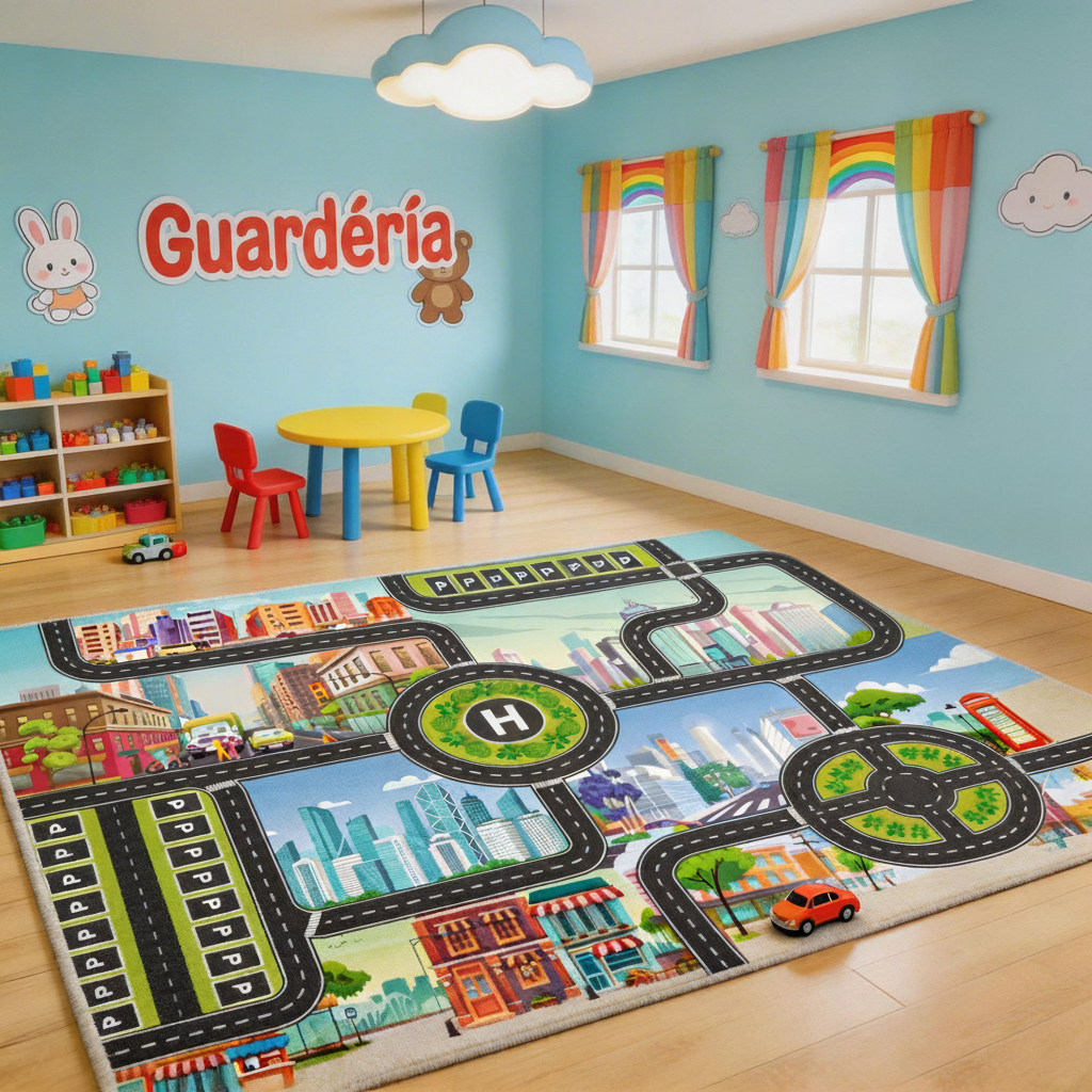 Tapete Infantil de Juego con Pista de Carreras y Ciudad - 6