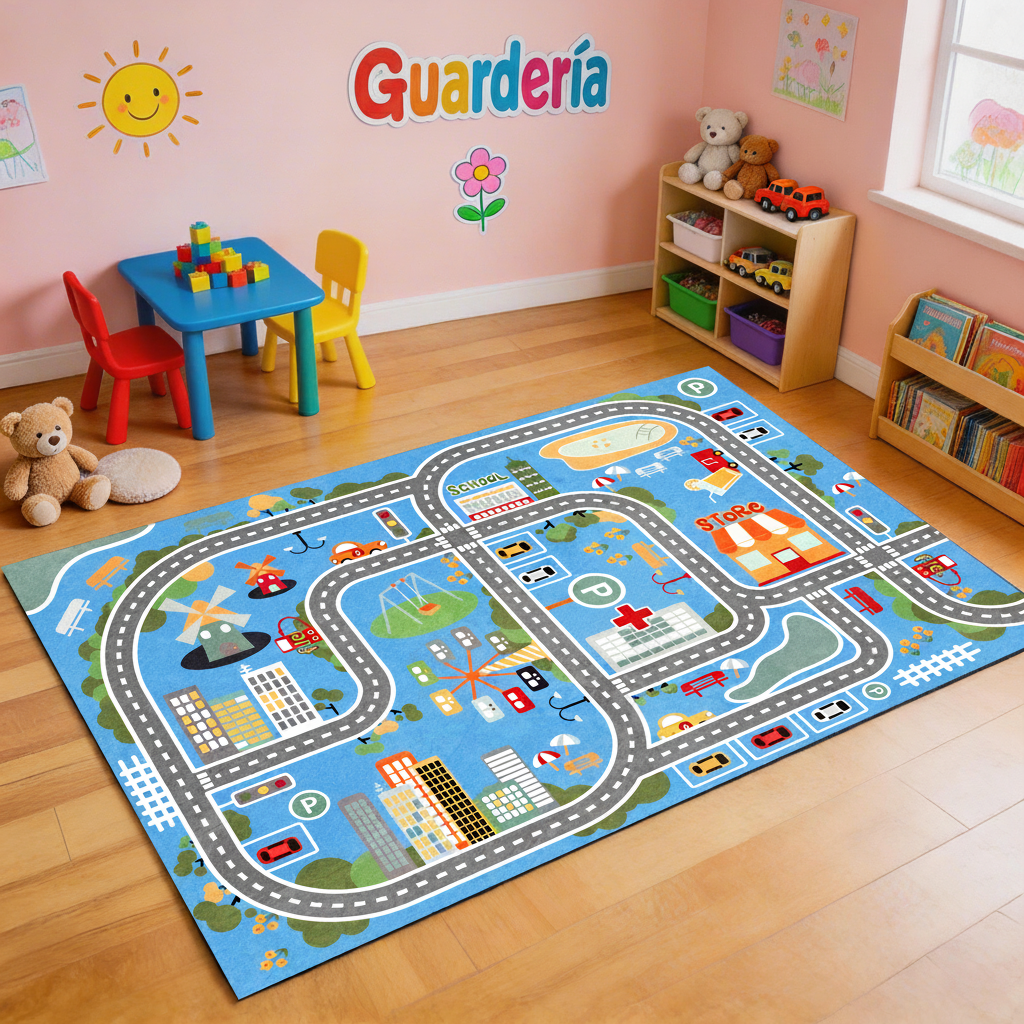 Tapete Infantil de Juego con Pista de Carreras y Ciudad - 7