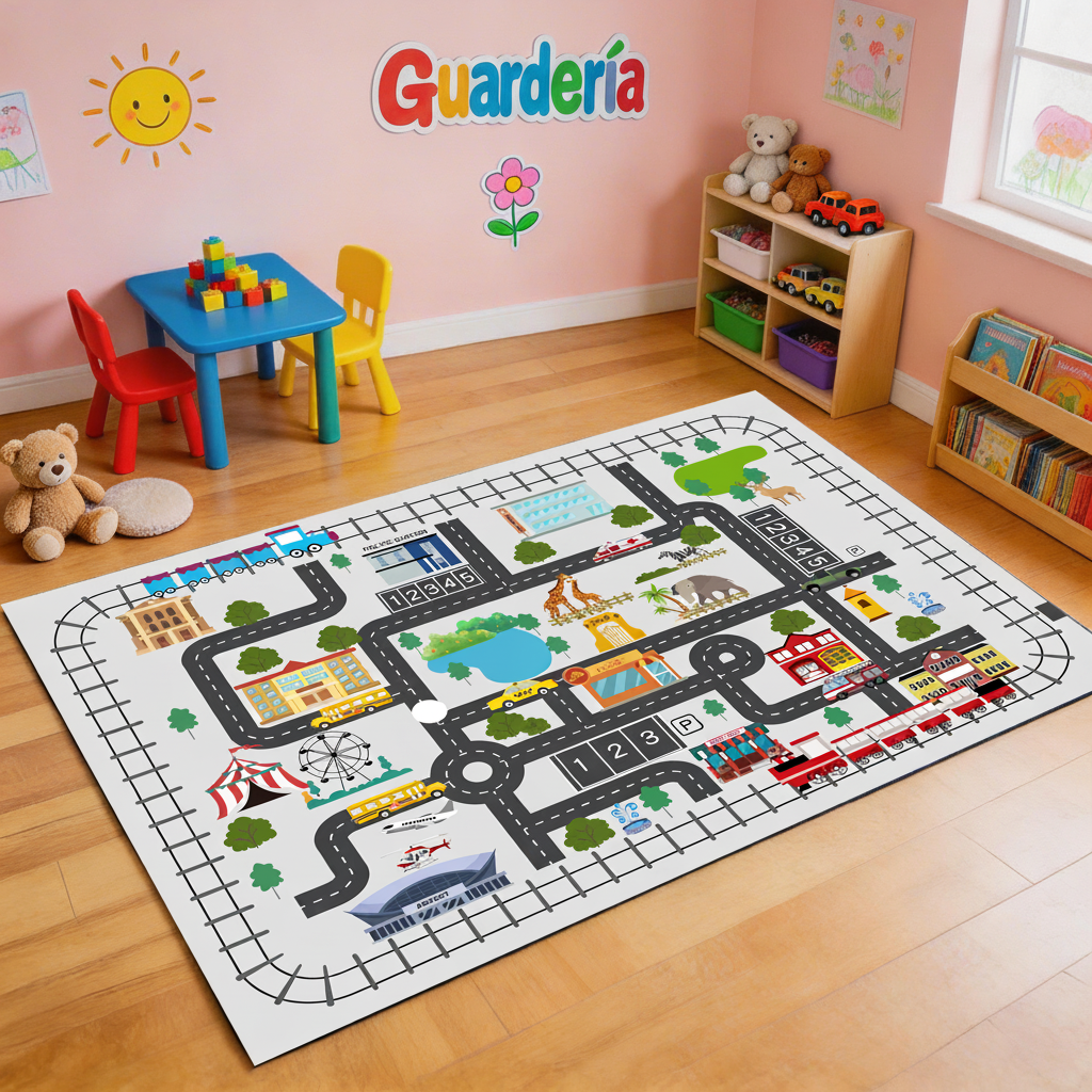 Tapete Infantil de Juego con Pista de Carreras y Ciudad - 9