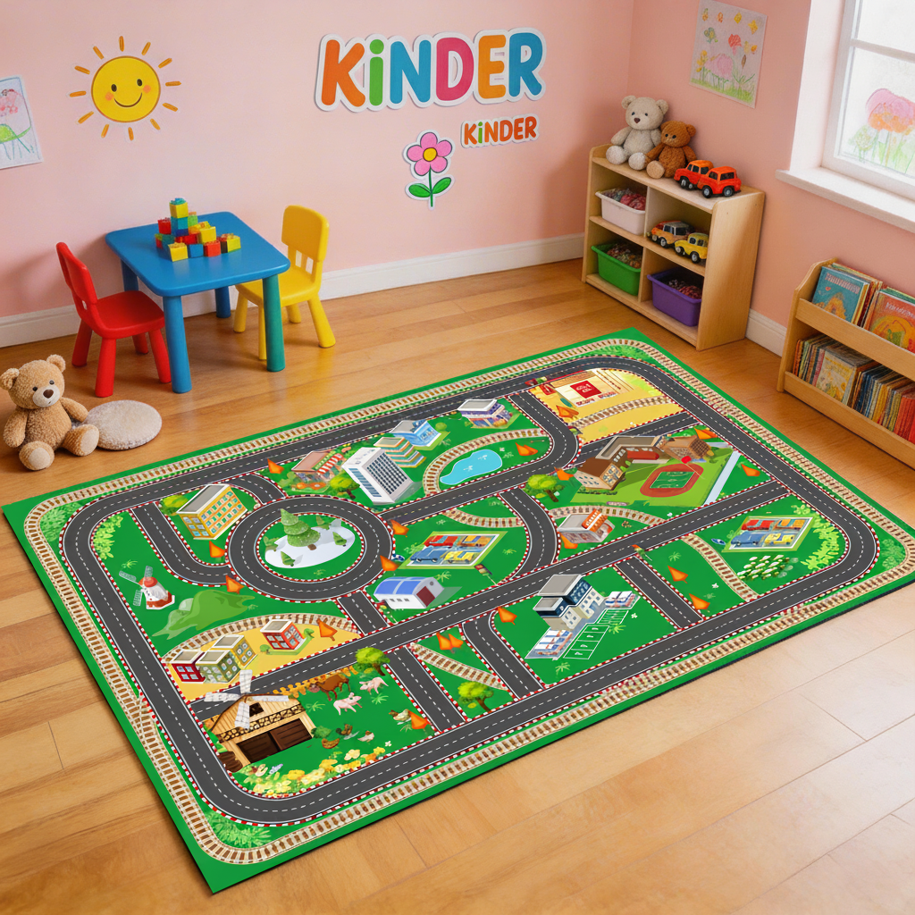 Tapete Infantil de Juego con Pista de Carreras y Ciudad - 10
