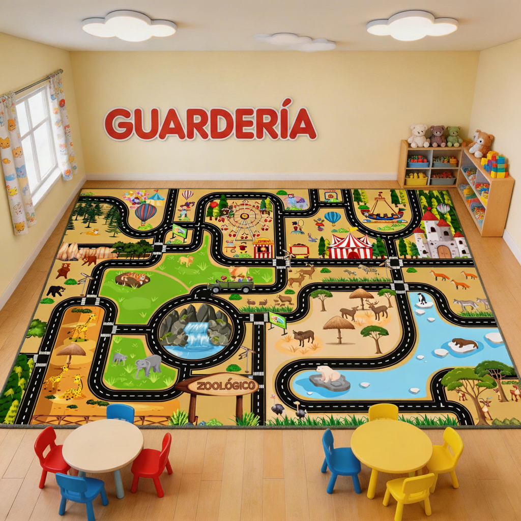 Tapete Infantil de Juego con Pista de Carreras y Ciudad