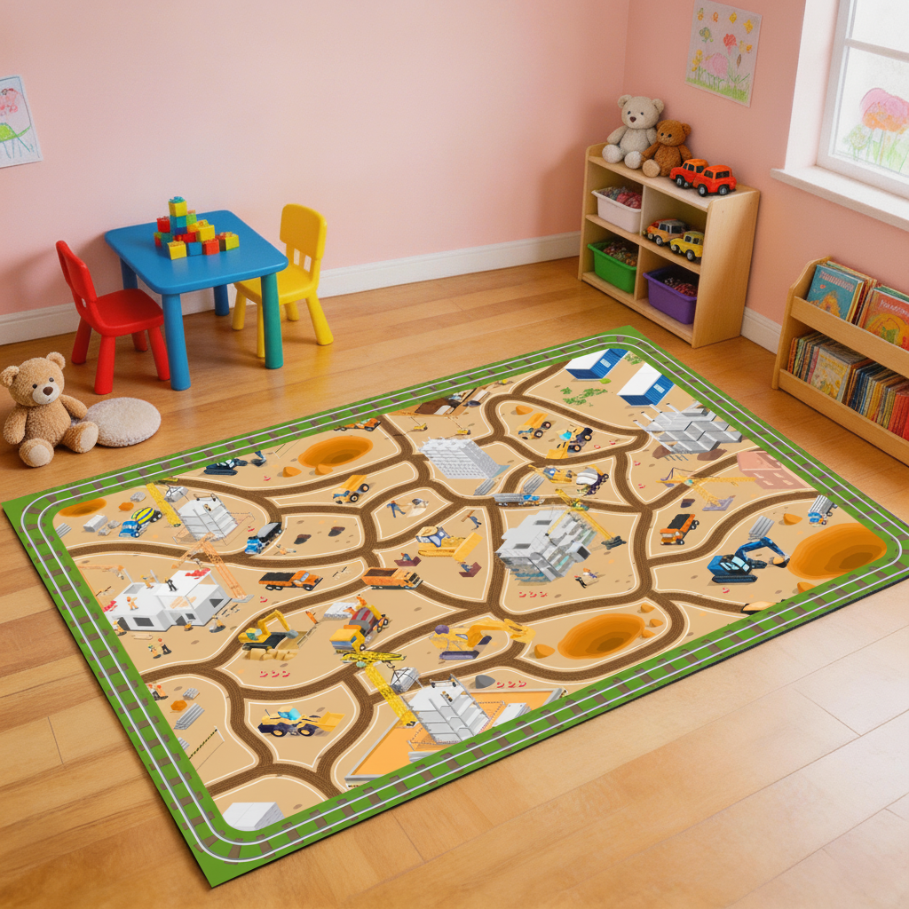 Tapete Infantil de Juego con Pista de Carreras y Ciudad